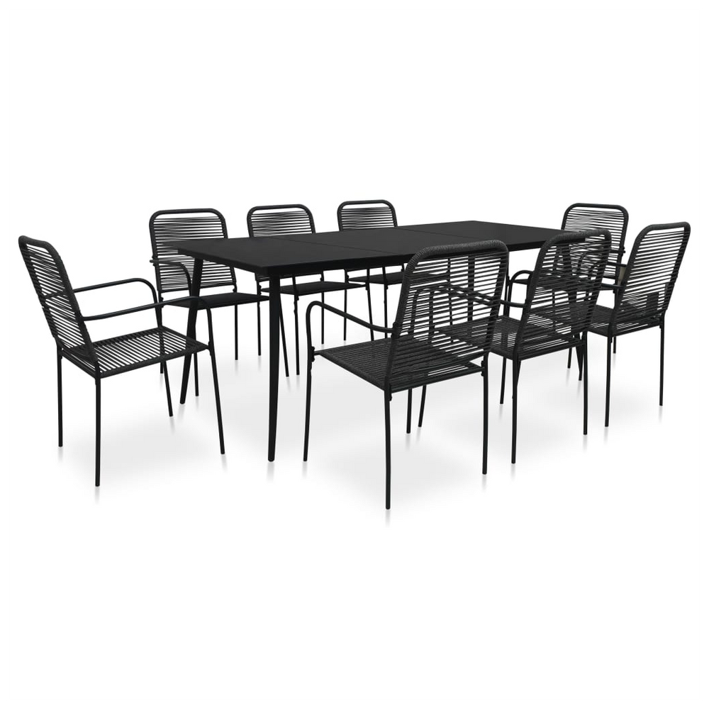9 Piece Garden Dining Set Cotton Rope and Steel Black - anydaydirect