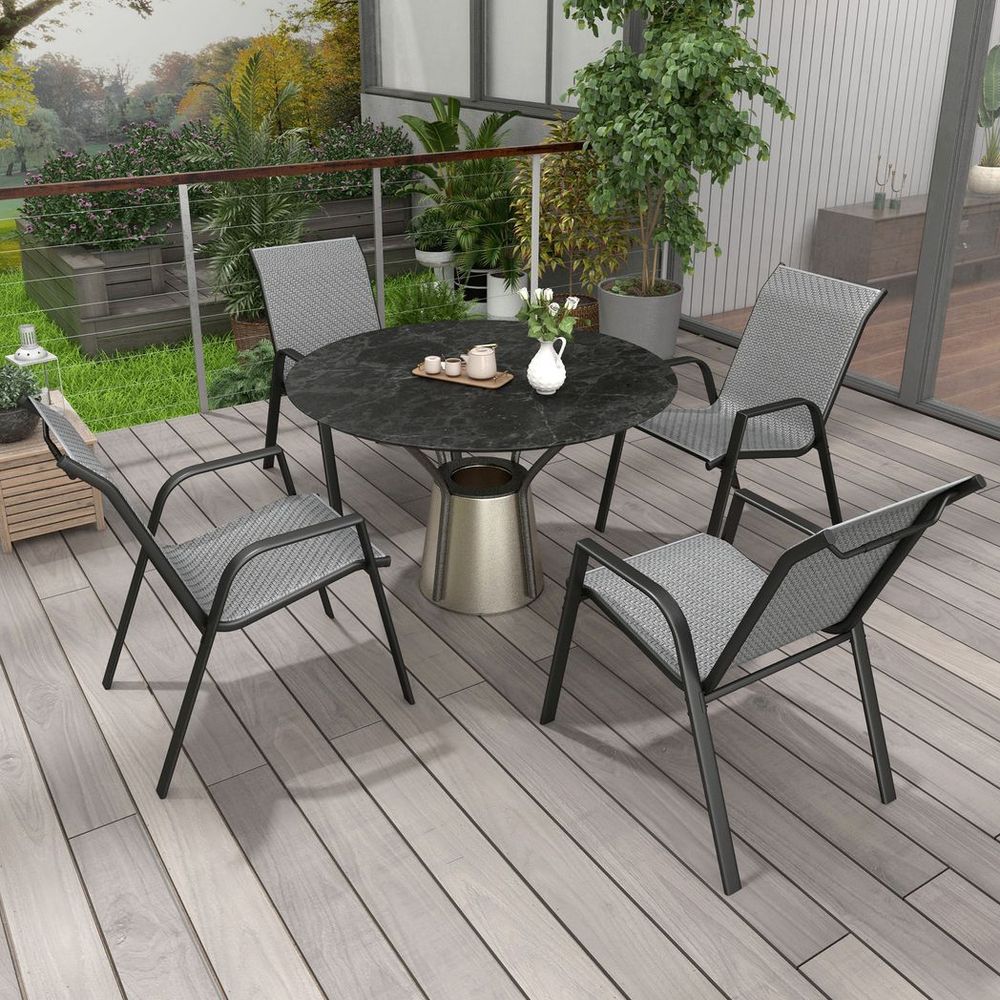 Outsunny Wicker Dining Chairs Set of 4, Stackable Outdoor Chairs, Grey - anydaydirect