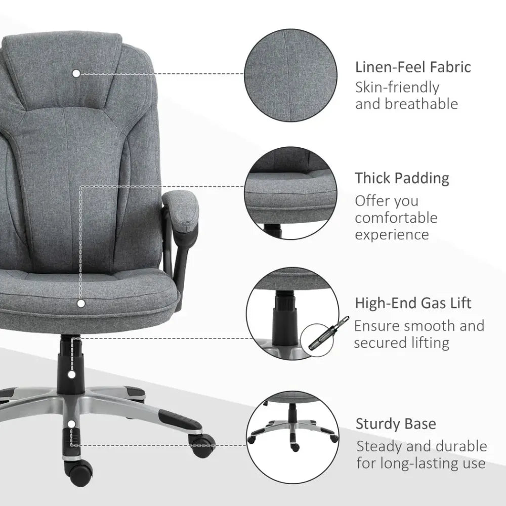 High Back Home Office Chair Height Adjustable Computer Chair w/ Armrests, Grey - anydaydirect
