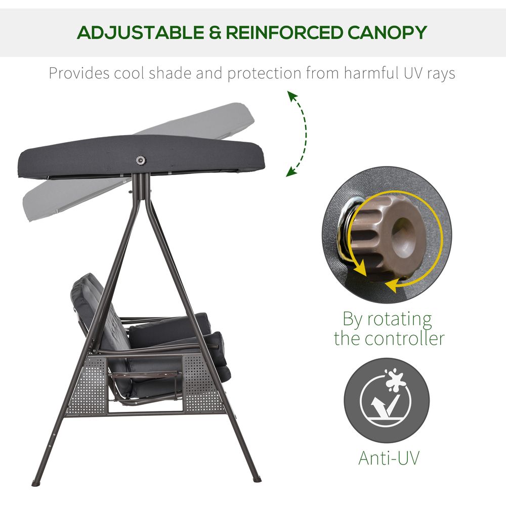 Steel Swing Chair Garden 3 Seater Canopy w/ Cushions Shelter - anydaydirect