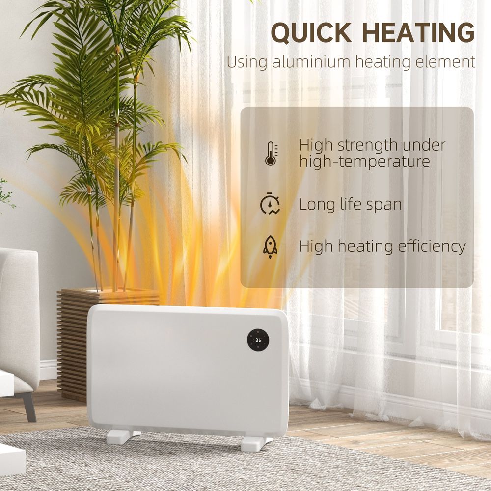 1200W Electric Convector Heater, Quiet Space Heater with LED Display, White - anydaydirect