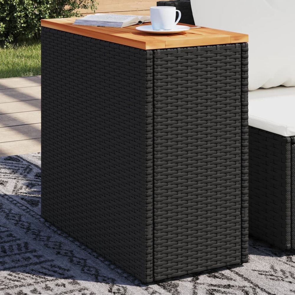 vidaXL Garden Side Table with Wooden Top Black 58x27.5x55 cm Poly Rattan - anydaydirect