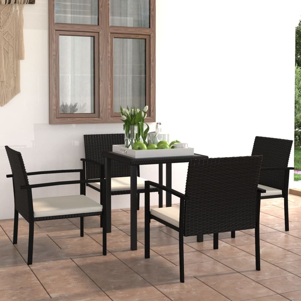 5 Piece Outdoor Dining Set Poly Rattan Black - anydaydirect