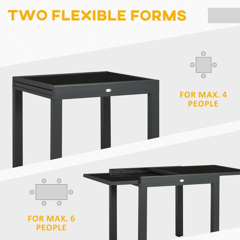 Extendable Outdoor Dining Table Patio Table with Aluminium Frame Black - anydaydirect