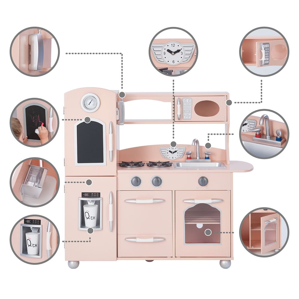 Retro Wooden Kitchen Toy Kitchen Pink With Ice Maker TD-11414P - anydaydirect