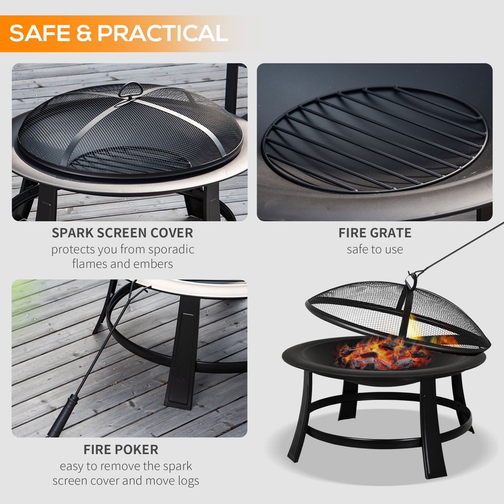Outsunny 30� Round Metal Fire Pit With Cover-Black | Aosom.co.uk - anydaydirect