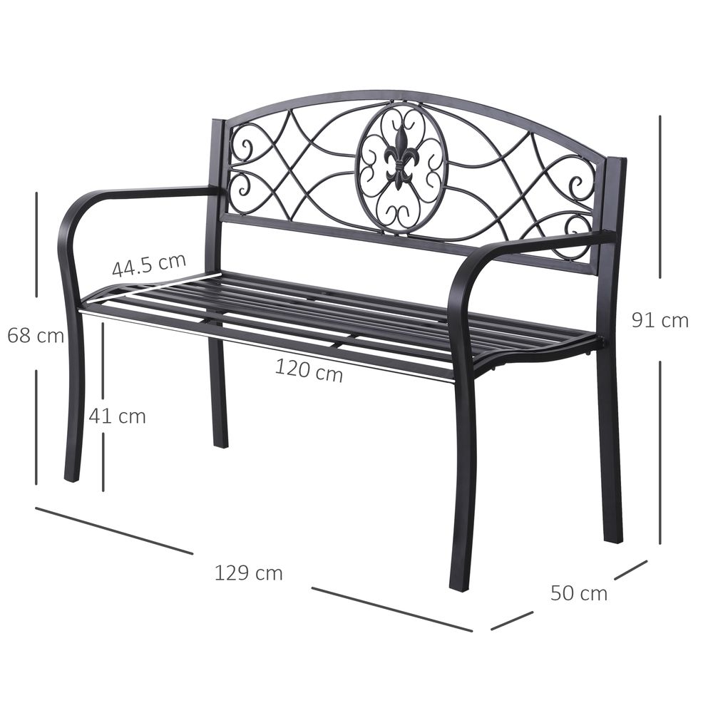 Outsunny Metal Frame Bench, 128Lx50Wx91H cm-Black - anydaydirect