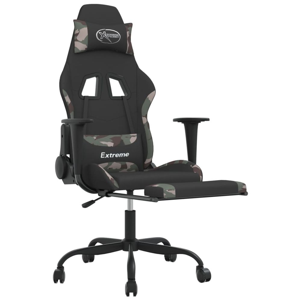 Swivel Gaming Chair with Footrest Black and Camouflage Fabric - anydaydirect
