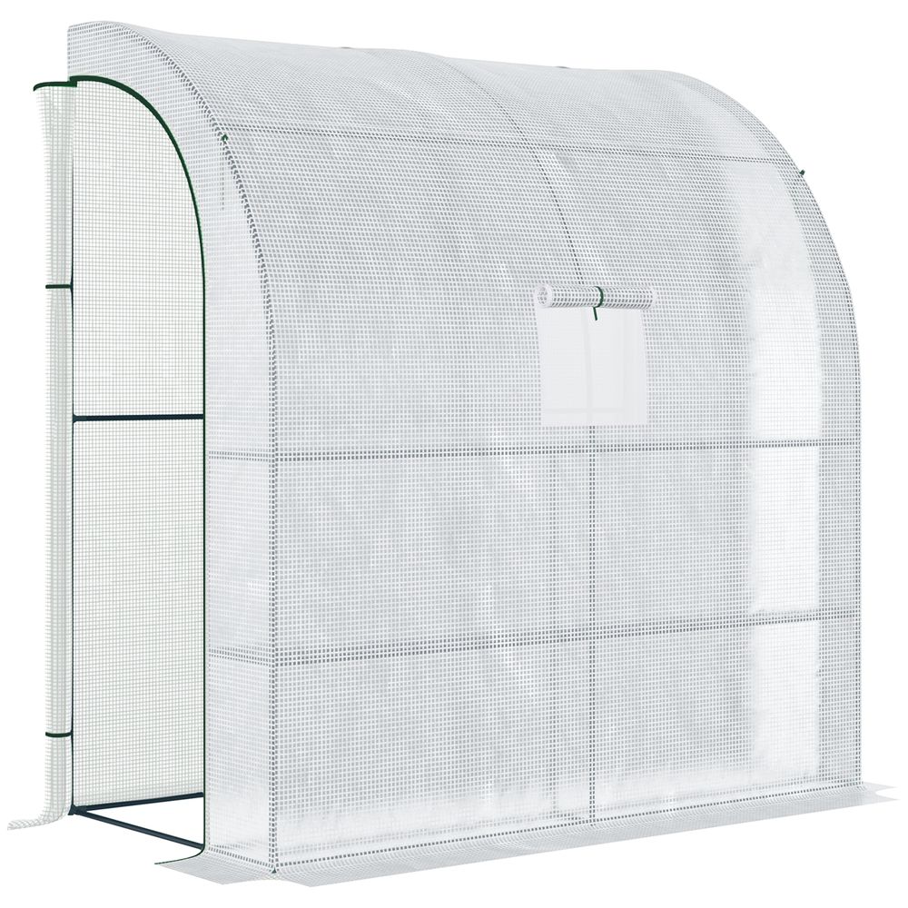 Walk-In Leanto Greenhouse Windows Doors 2 Tiers 4 Shelves 200x100x213cm White - anydaydirect