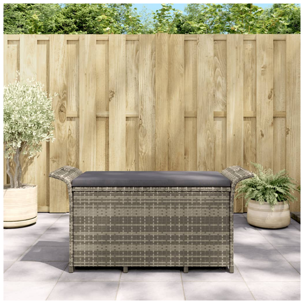vidaXL Garden Bench with Cushion Grey 116x46x57 cm Poly Rattan - anydaydirect