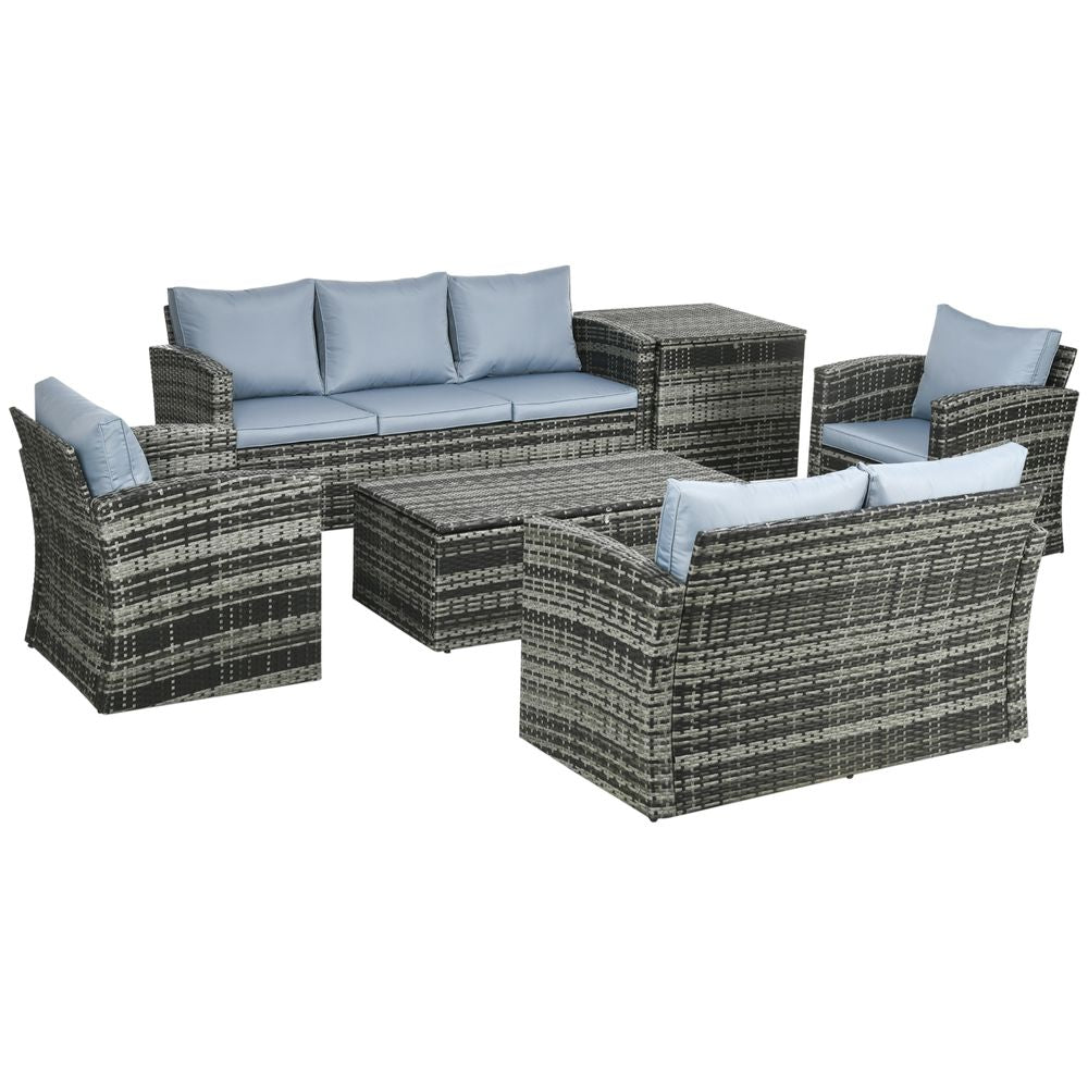 Outsunny 6 PCS Patio Rattan Sofa Set Conversation Furniture with Storage Grey - anydaydirect