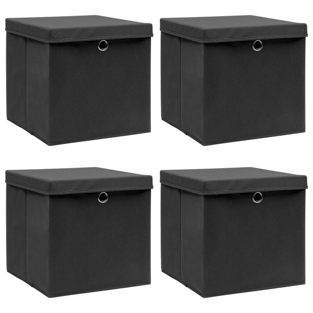 Storage Boxes with Lid 4 pcs Black 32x32x32 cm Fabric - anydaydirect