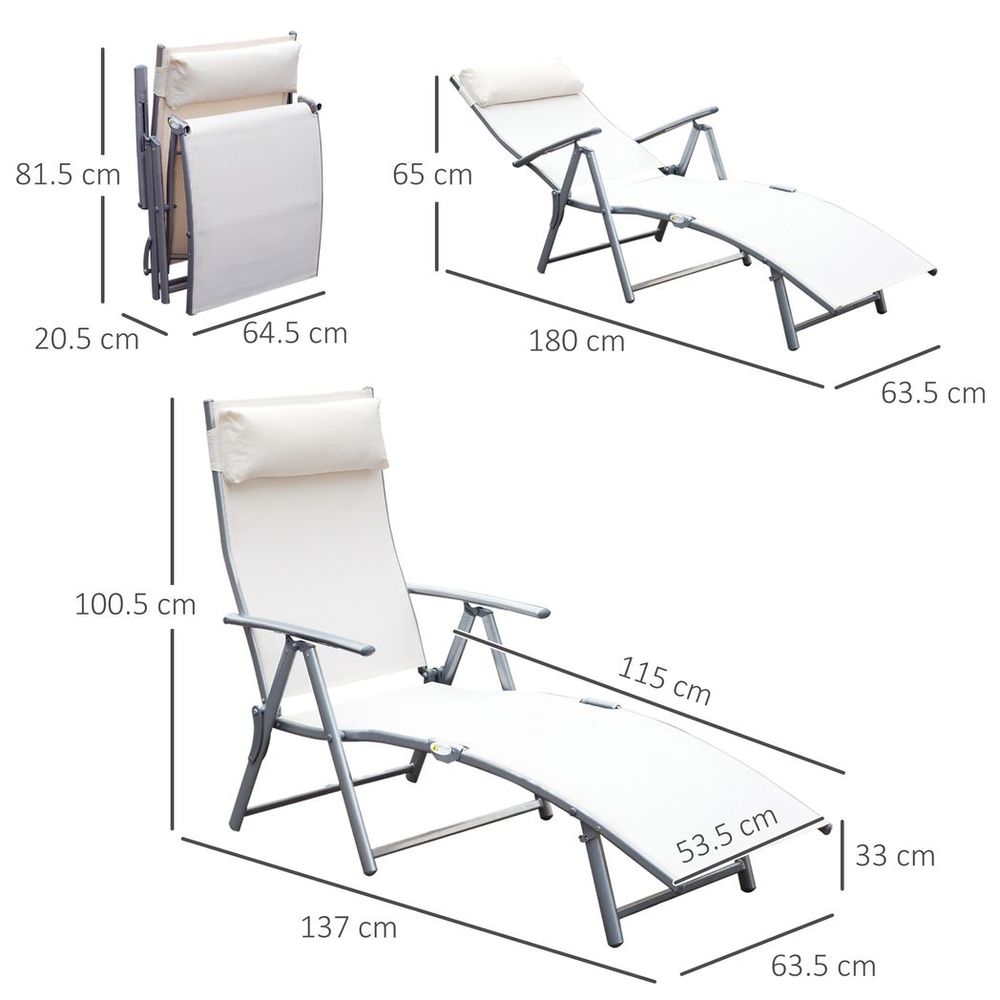 Outsunny Sun Lounger Recliner Foldable 7 Levels Texteline Cream White - anydaydirect