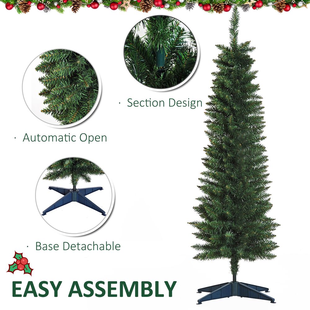 1.5m 5ft Artificial Pine Pencil Slim Christmas Tree 294 Branch Tips with Stand - anydaydirect