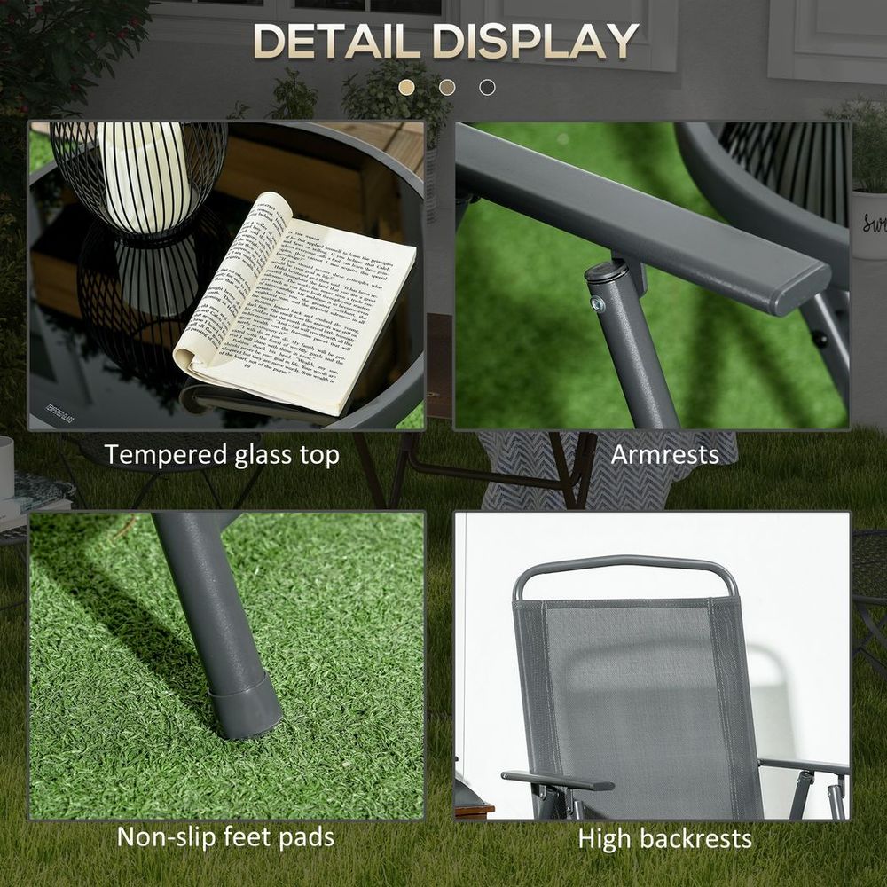 Outsunny Patio Bistro Set Folding Chairs & Coffee Table for Balcony, Dark Grey - anydaydirect