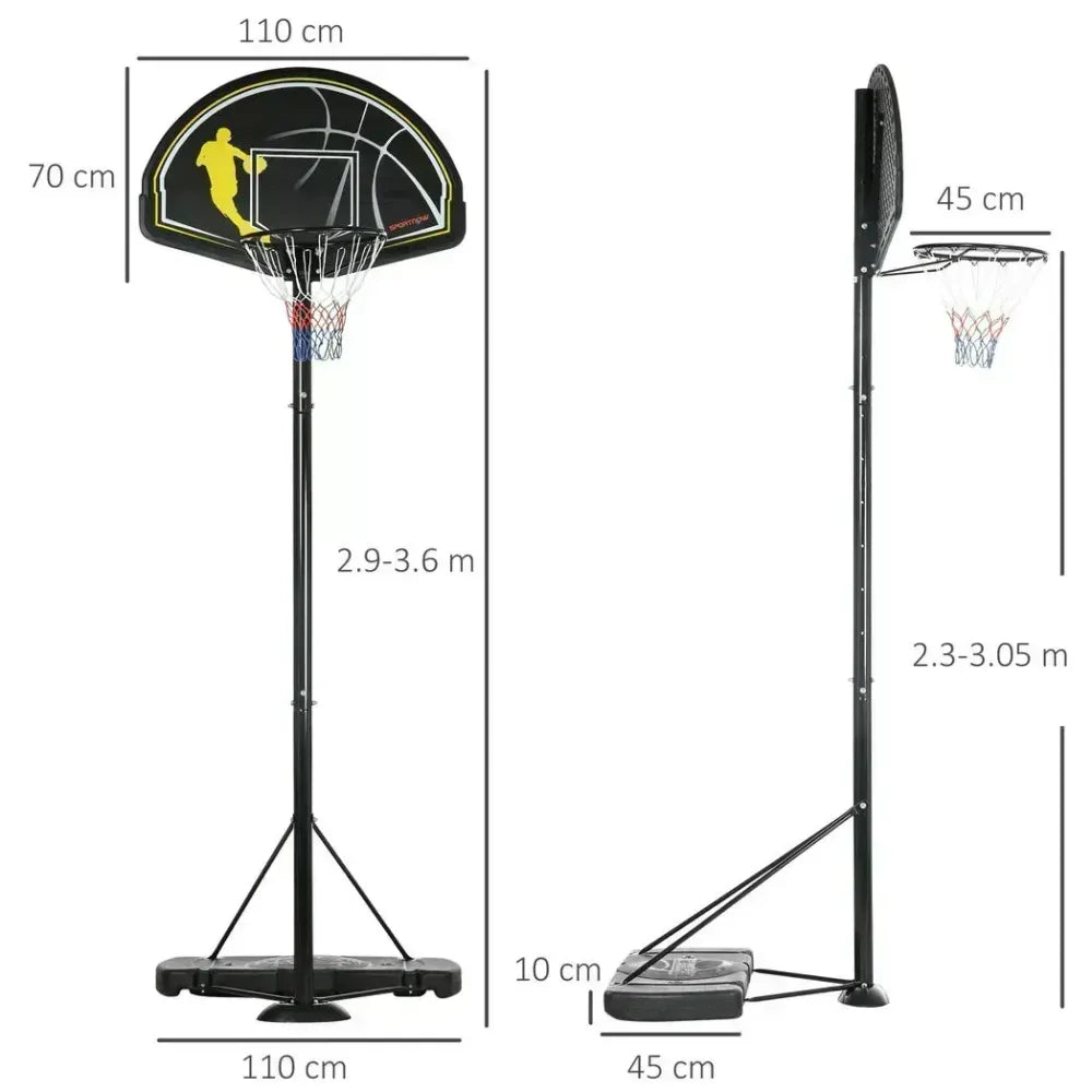2.3-3m Basketball Hoop and Stand, Basketball System w/ Weight Base and Wheels - anydaydirect