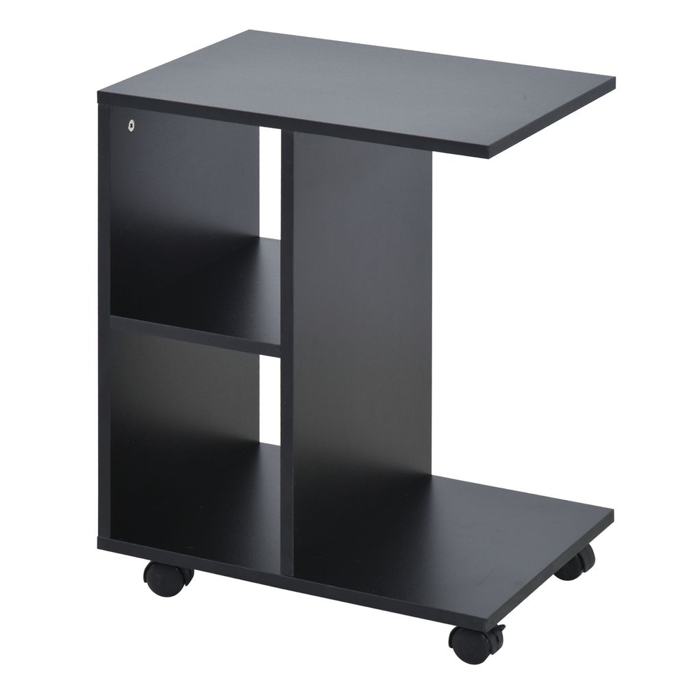 C-Shape End Table Storage Unit w/ 2 Shelves 4 Wheels Home  Office Black - anydaydirect