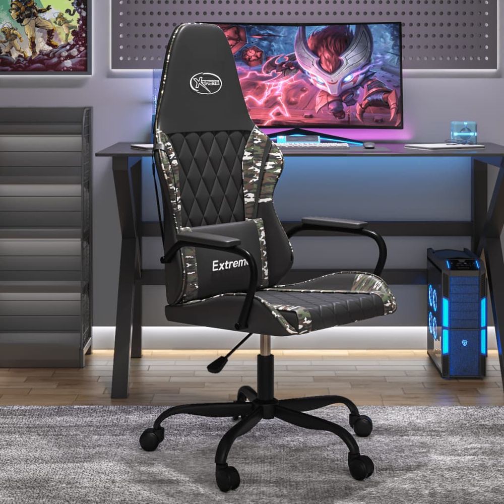 Massage Gaming Chair Black and Camouflage Faux Leather - anydaydirect
