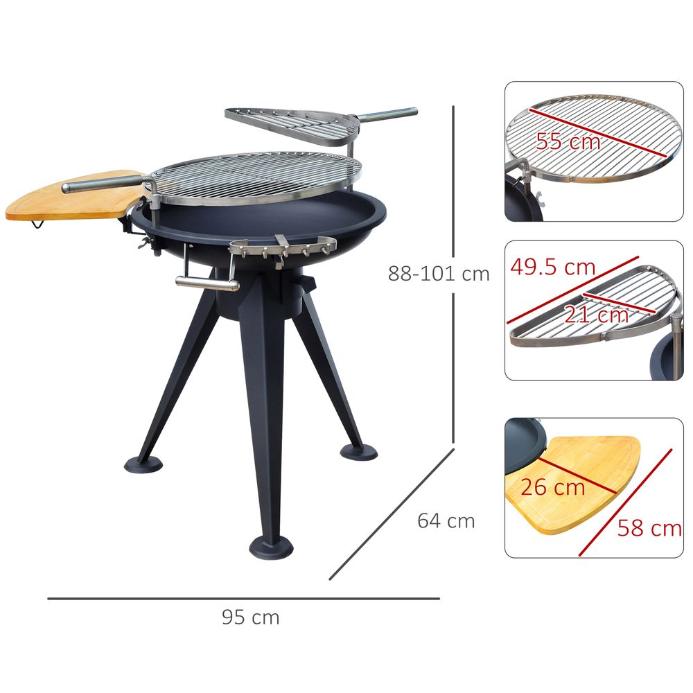 Round Fire Pit BBQ Wood Burning Grill Party Cutting Board Black - anydaydirect