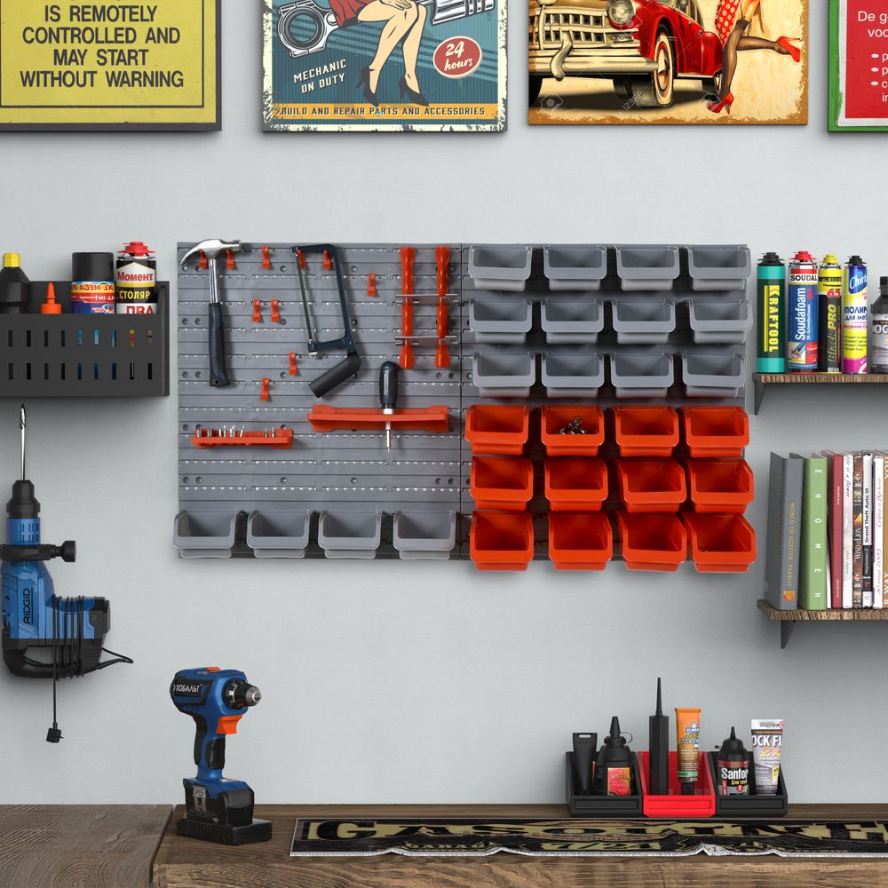 DURHAND PP Wall Mounted Tools & Hardware Storage Unit w/ Containers - anydaydirect