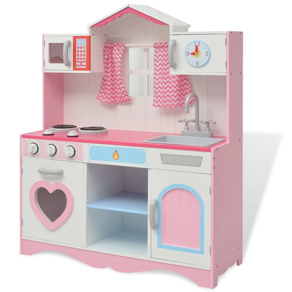 Toy Kitchen Wood 82x30x100 cm Pink and White - anydaydirect