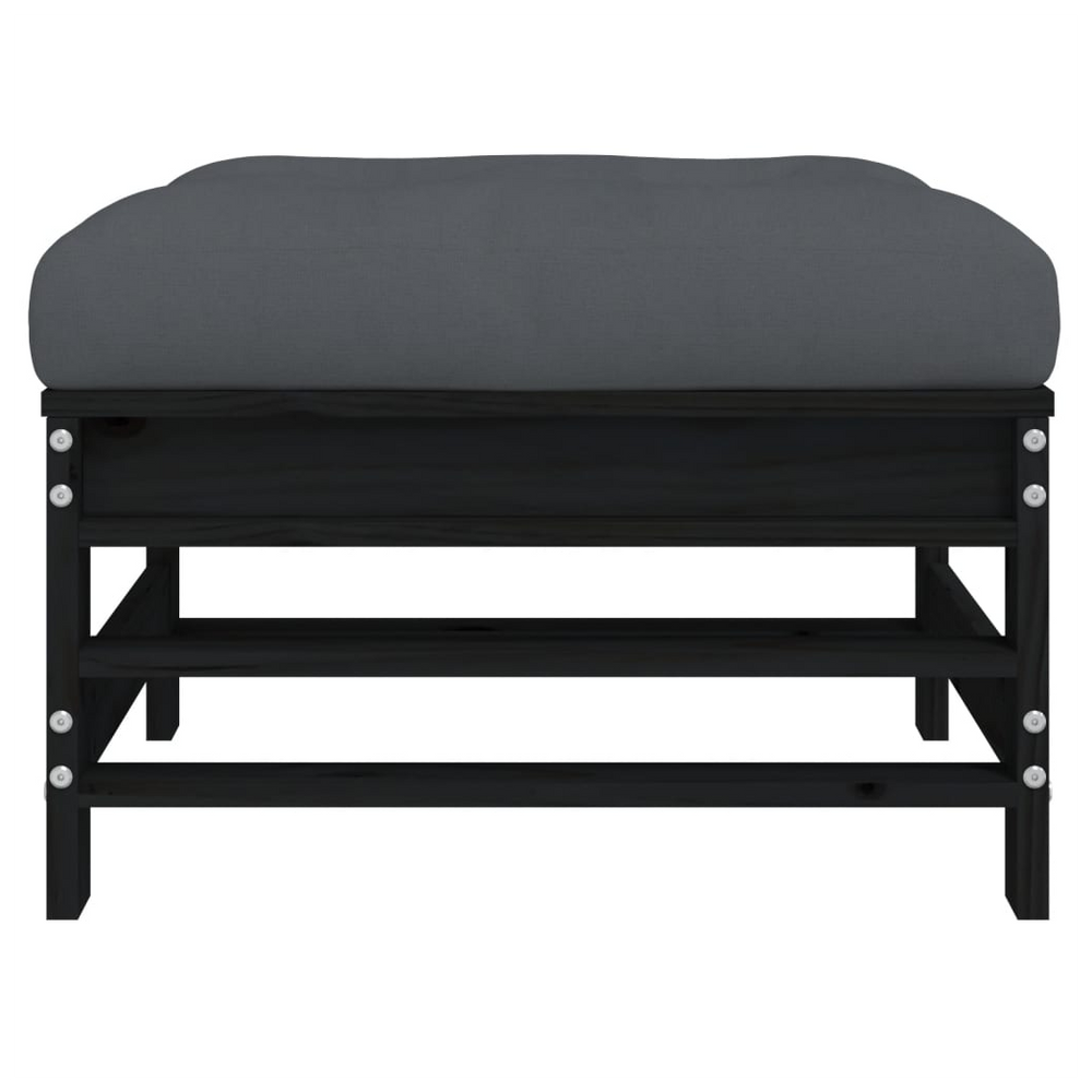 vidaXL Garden Footstools with Cushions 2pcs Black Solid Wood Pine - anydaydirect