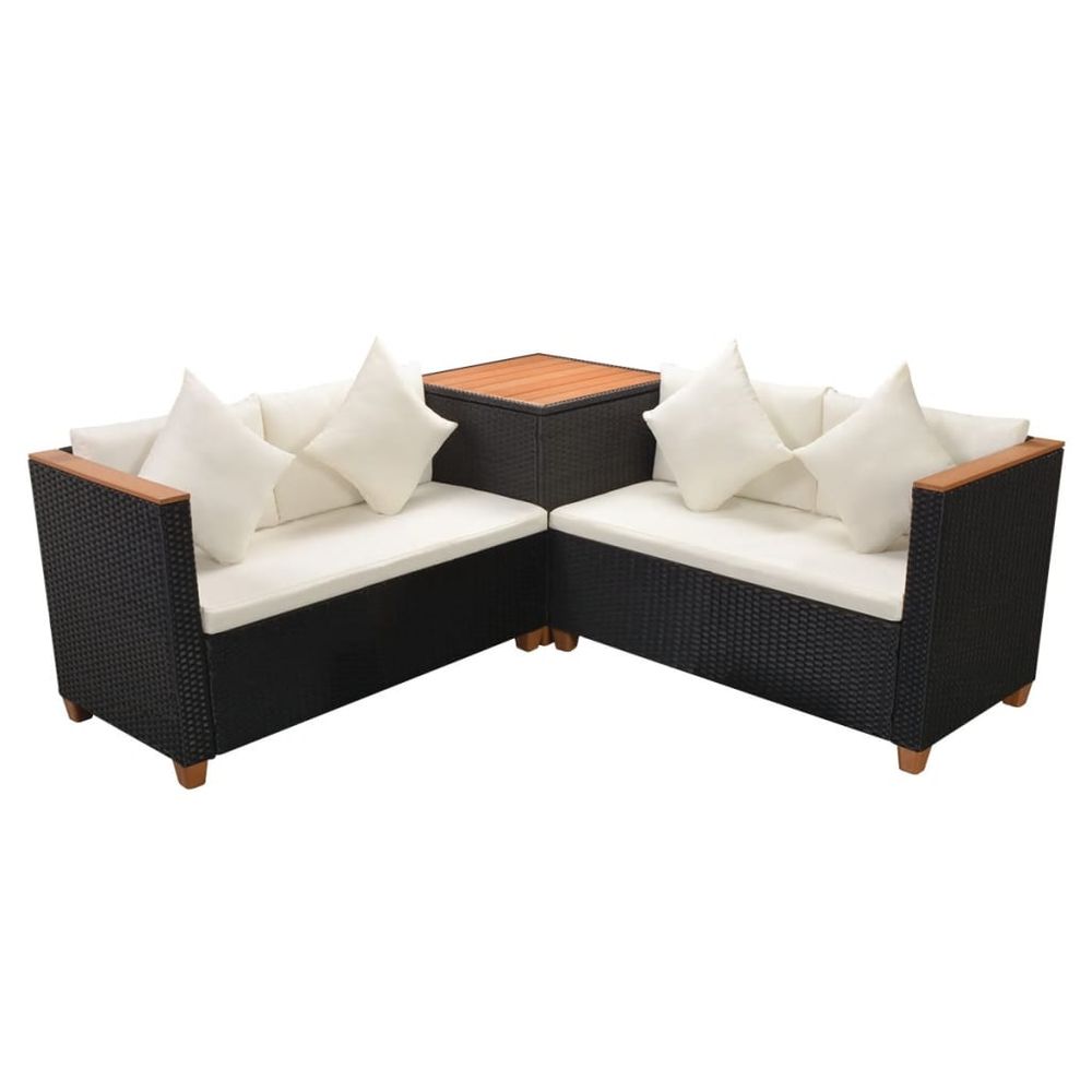 4 Piece Garden Lounge Set with Cushions Poly Rattan Black - anydaydirect