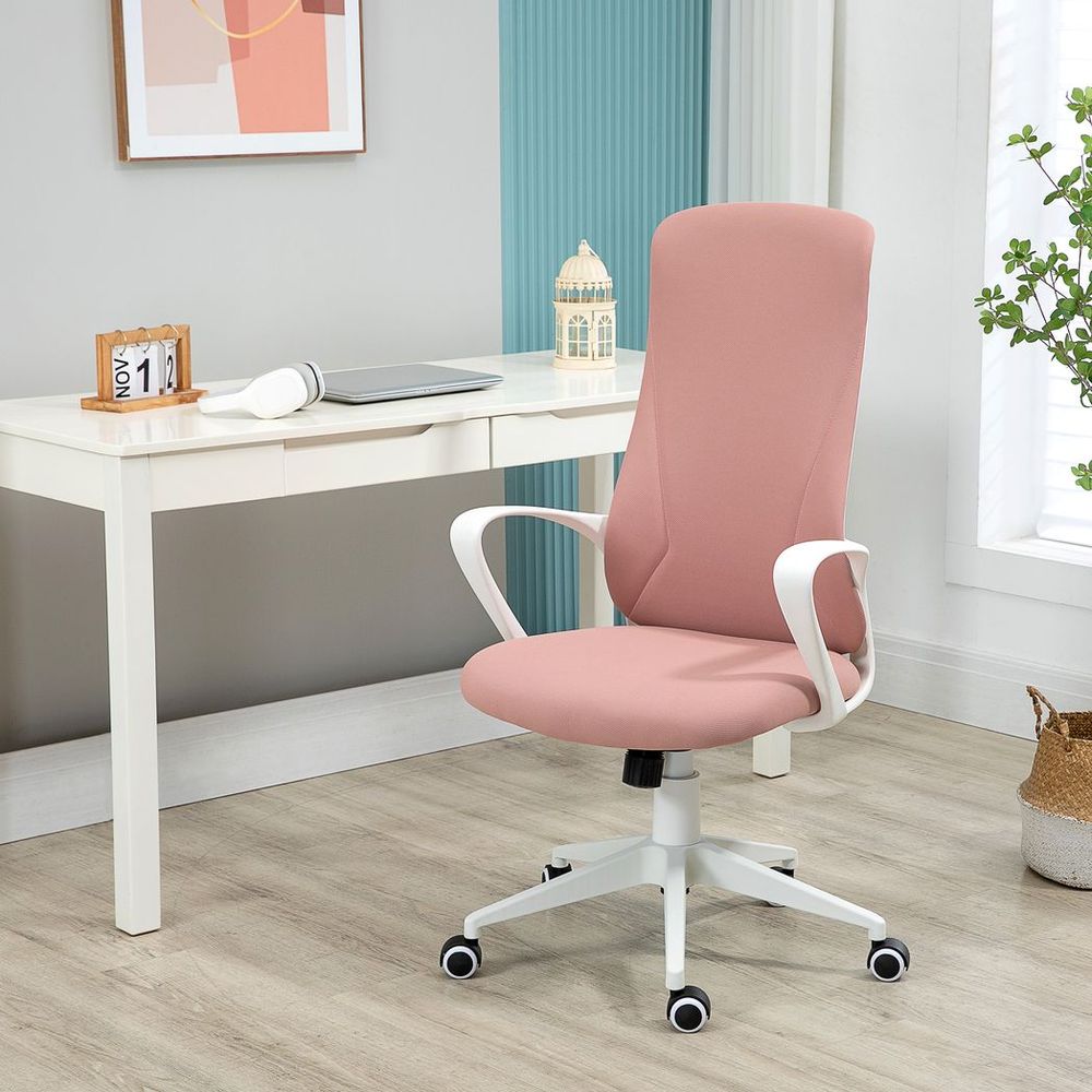 Vinsetto High-Back Home Office Chair Height Adjustable Elastic Desk Chair Pink - anydaydirect