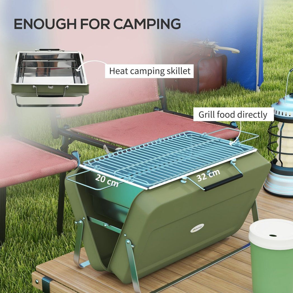 Outsunny Portable BBQ Grill with Suitcase Design for Camping Picnic Party, Green - anydaydirect