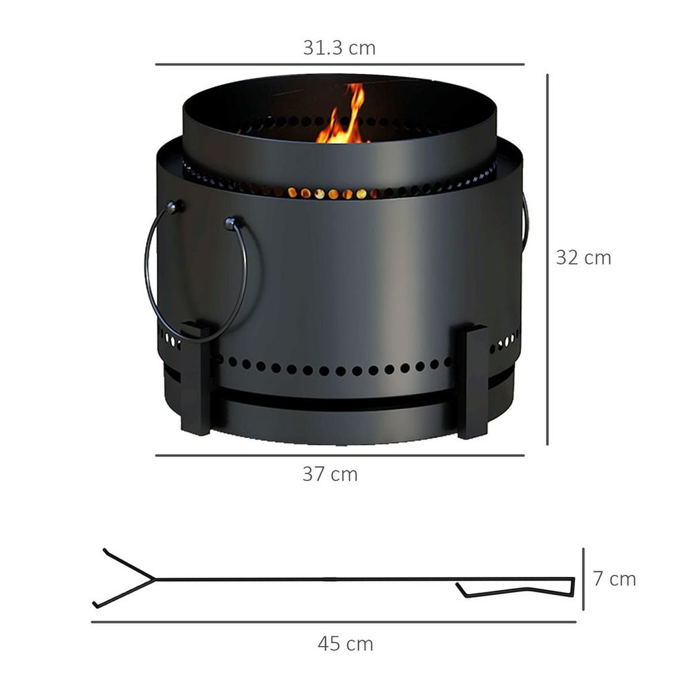 Outsunny 37cm Smokeless Wood Burning Firepit Metal Fire Pit, Black - anydaydirect