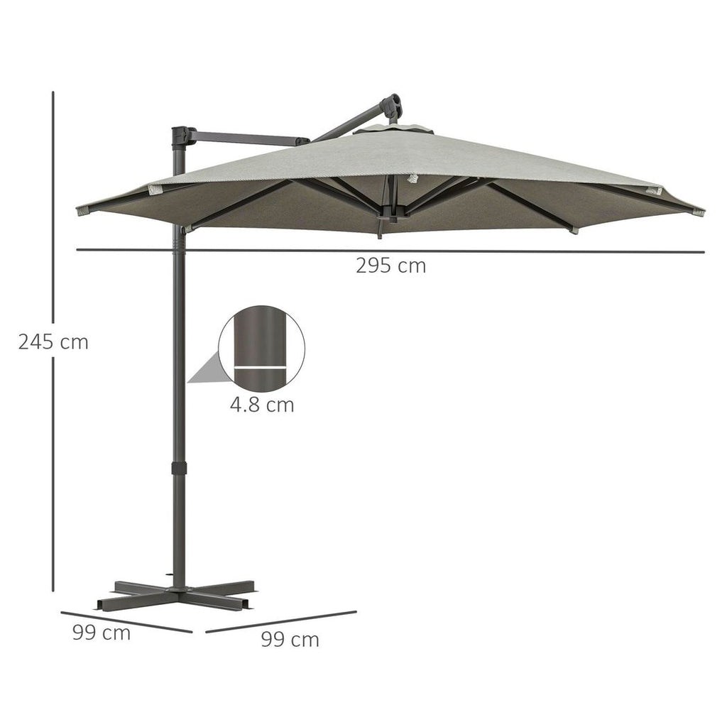 Outsunny 3 m Cantilever Parasol with Cross Base, crank Handle, Tilt, Beige - anydaydirect