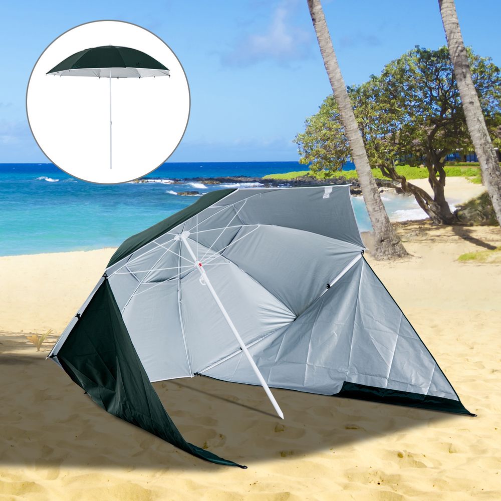 Beach Umbrella Sun Shelter 2 in 1 Umbrella UV Protection Steel Green Outsunny - anydaydirect