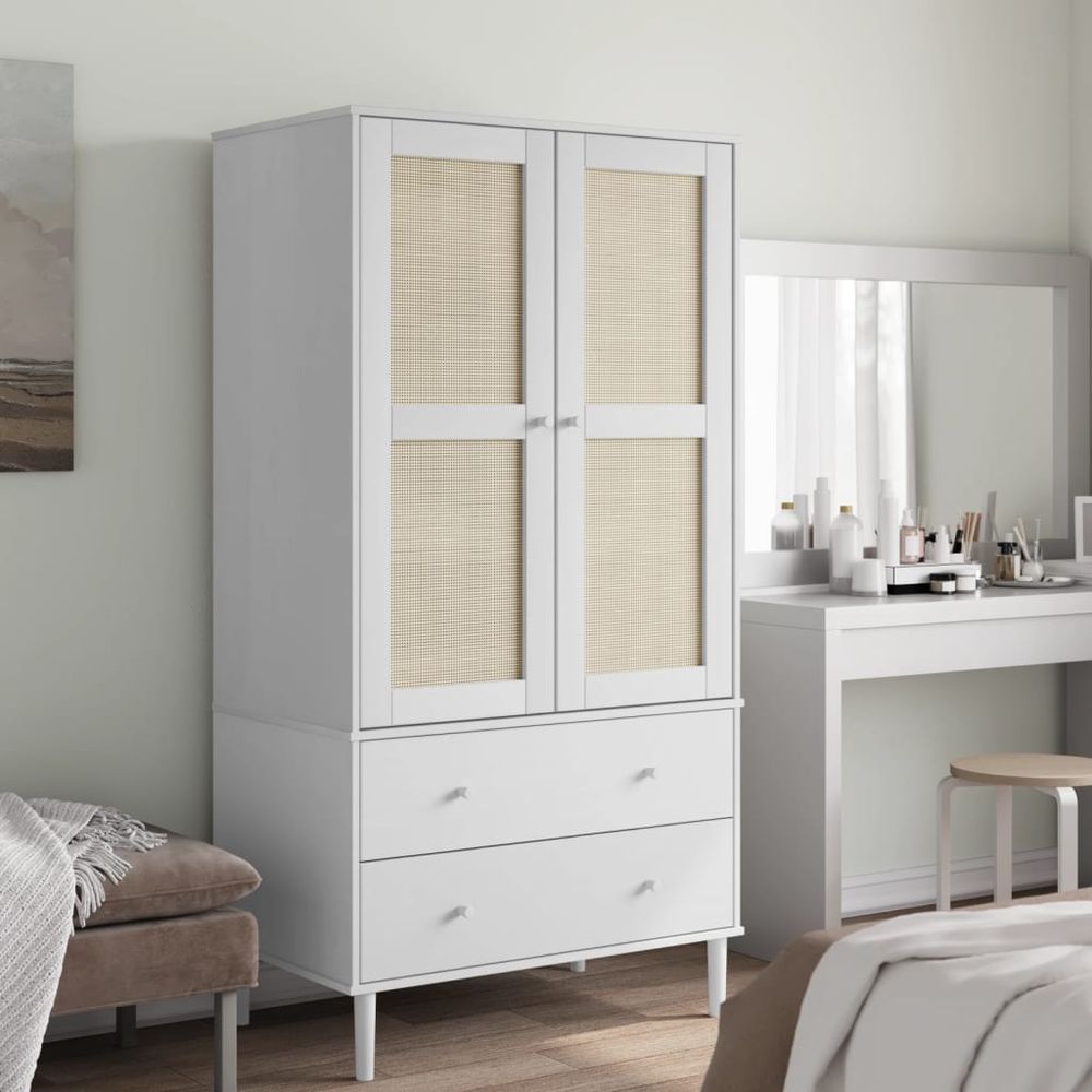 vidaXL Wardrobe SENJA Rattan Look White 90x55x175 cm Solid Wood Pine - anydaydirect