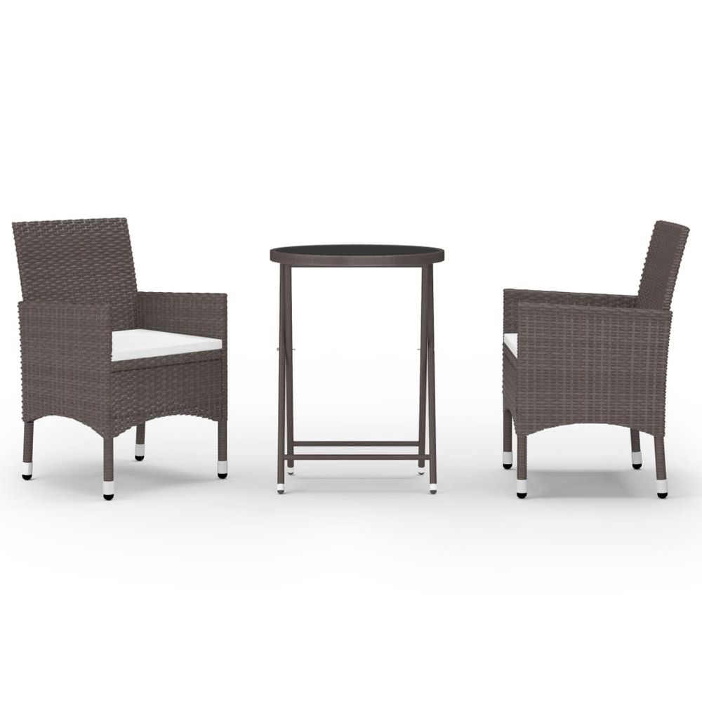 3 Piece Garden Bistro Set Poly Rattan and Tempered Glass Brown - anydaydirect