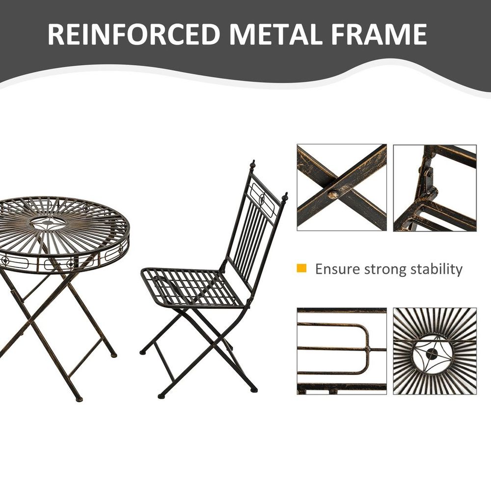 3PCs Garden Bistro Set with 2 Folding Chair and 1 Table, Bronze - anydaydirect
