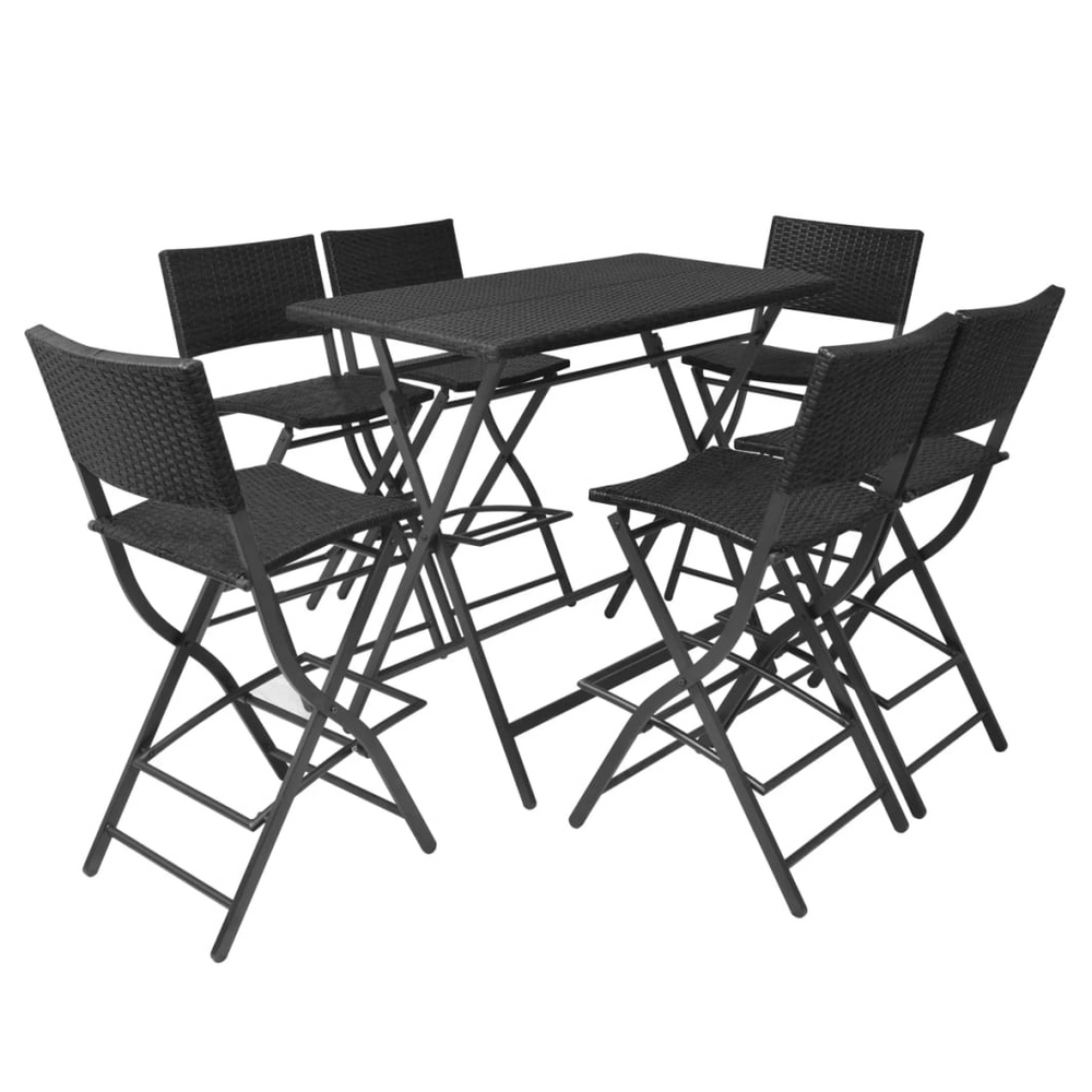 vidaXL 7 Piece Folding Outdoor Dining Set Steel Poly Rattan Black - anydaydirect