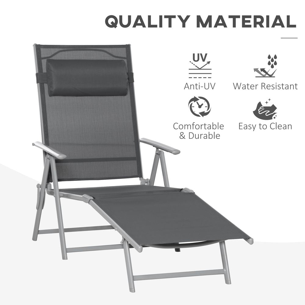 Sun Lounger Folding Chaise Chair Recliner & 7 Adjustable Backrest -  Dark Grey - anydaydirect