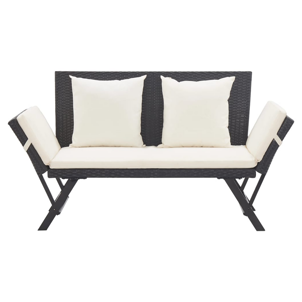 Garden Bench with Cushions Black 176 cm Poly Rattan - anydaydirect