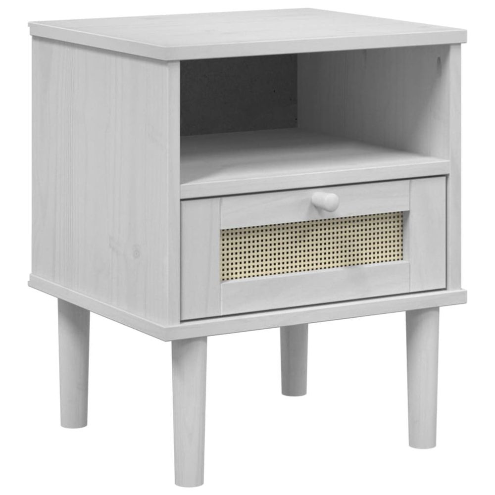 vidaXL Bedside Cabinet SENJA Rattan Look White 40x35x48 cm Solid Wood Pine - anydaydirect