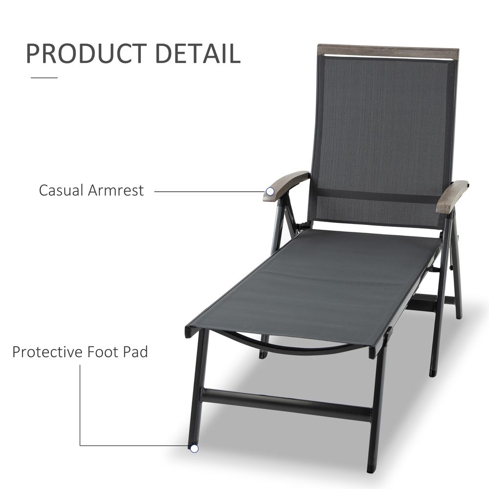 Folding Sun Lounger, Adjustable Chaise Lounge Chair Aluminium Frame Grey - anydaydirect