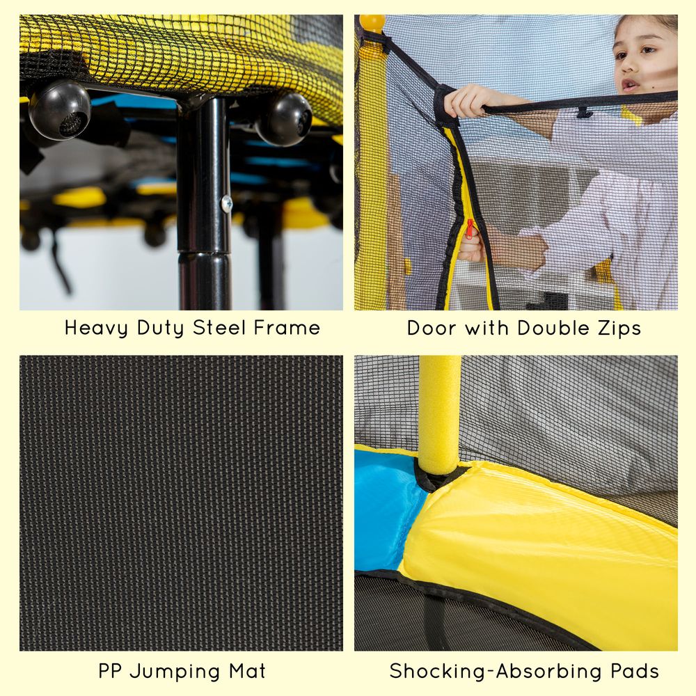 4.6FT Kids Trampoline w/ Enclosure, for Kids 1-10 Years - Yellow - anydaydirect