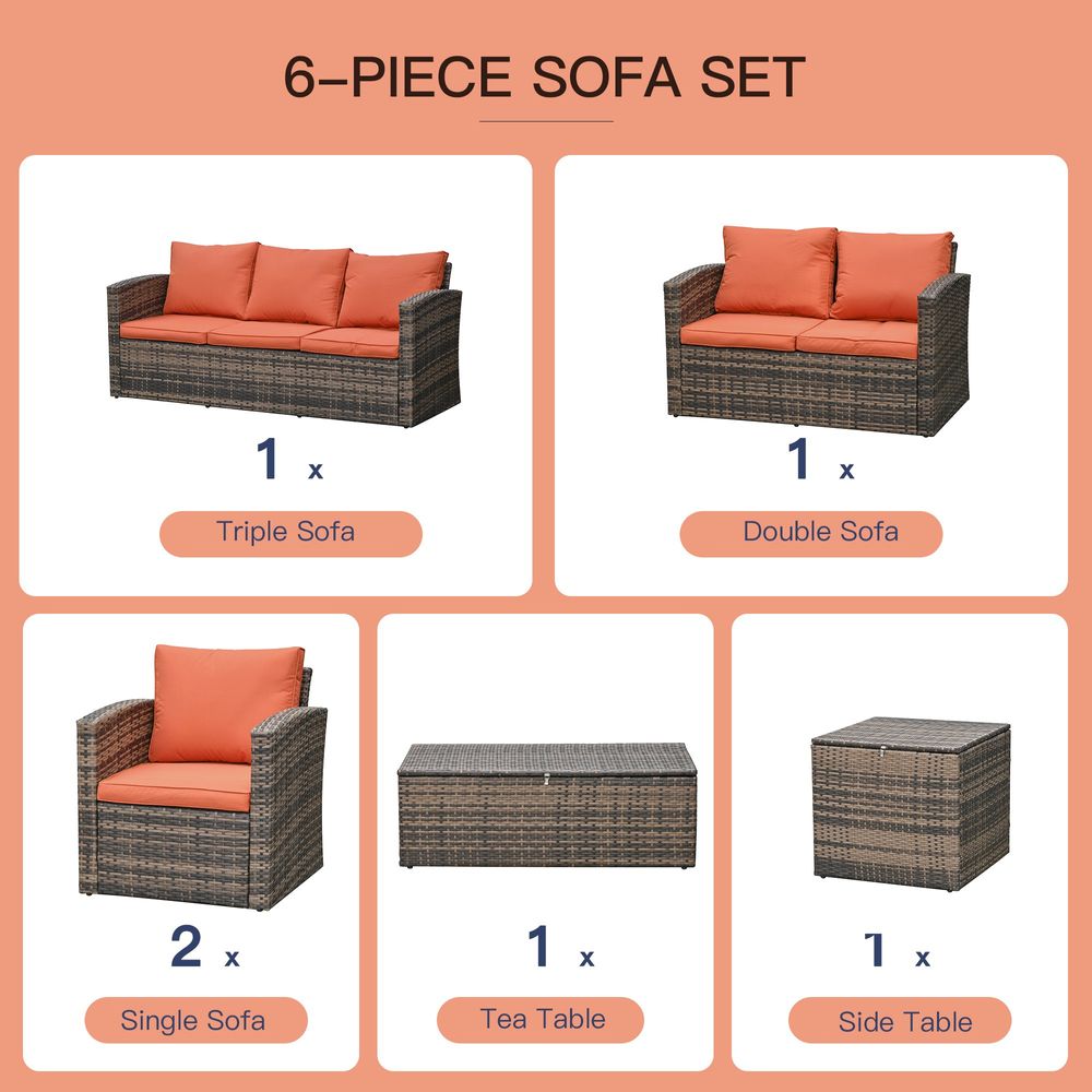 6 Pcs Rattan Wicker Sofa Set Sectional & Storage Table & Cushion Mixed Brown - anydaydirect