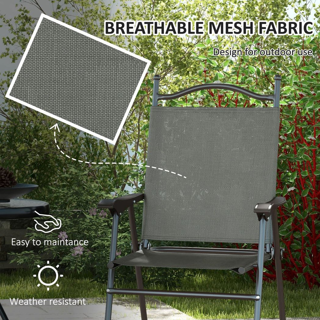 Outsunny Folding Chairs Set with Armrest, Breathable Mesh Fabric Seat, Dark Grey - anydaydirect