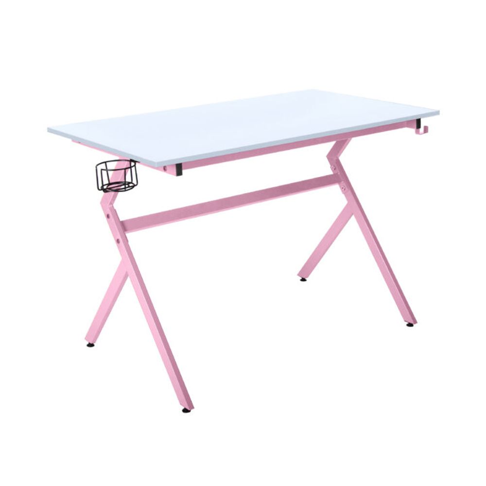 Neo Pink Ergonomic PC Gaming Office Desk with Headphone Hook - anydaydirect