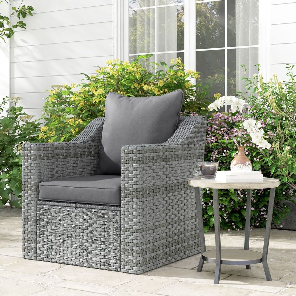 Outsunny One-piece Outdoor Back and Seat Cushion for Garden, Charcoal Grey - anydaydirect