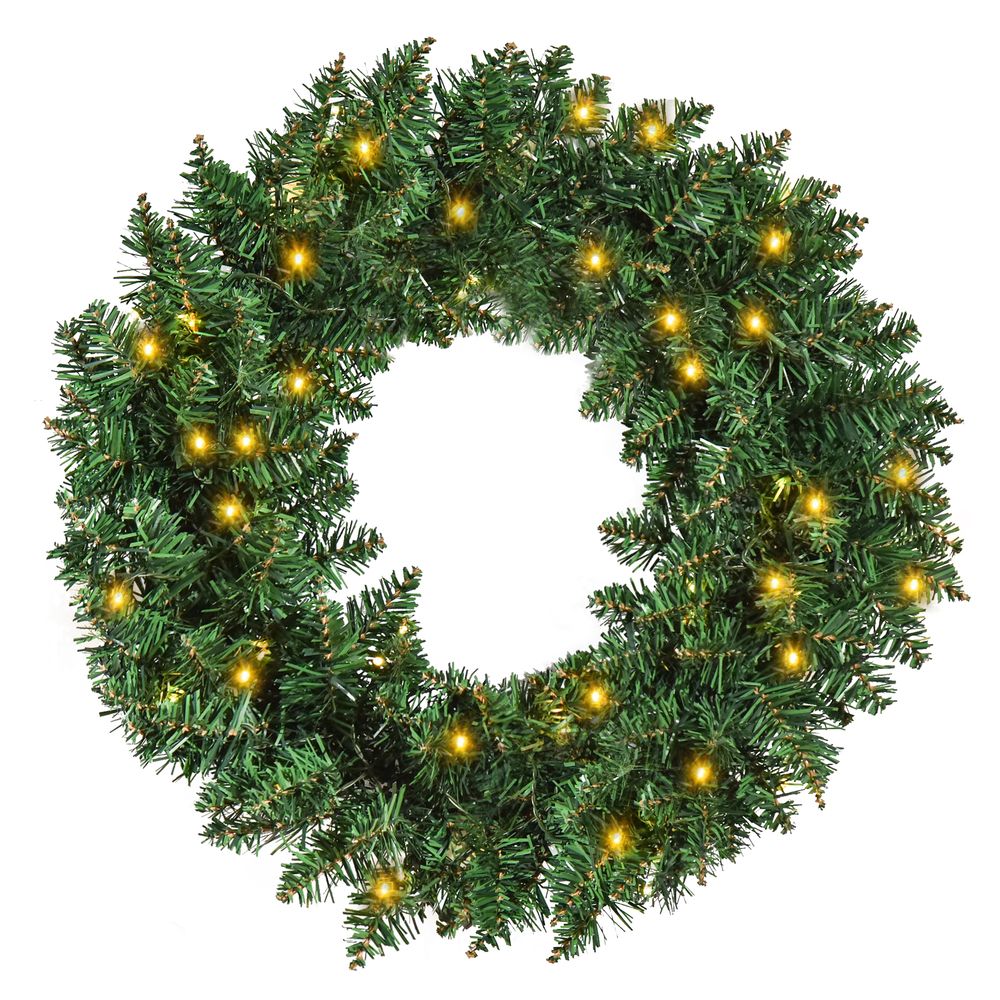 55CM Pre-lit Christmas Wreath 50 Warm White LED Ideal Xmas Artificial Door Deco - anydaydirect