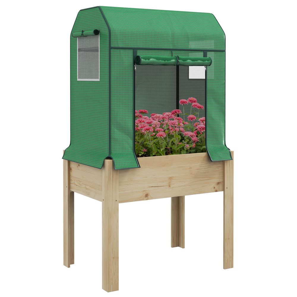 Outsunny Wooden Raised Planter with PE Greenhouse Cover and Bed Liner - anydaydirect