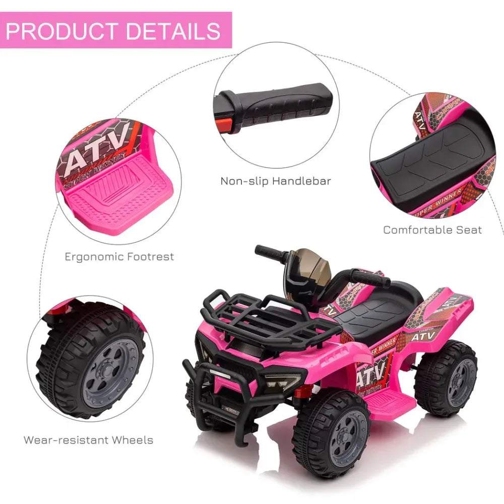 Kids Ride-on Four Wheeler ATV Car with Music for 18-36 months Pink - anydaydirect