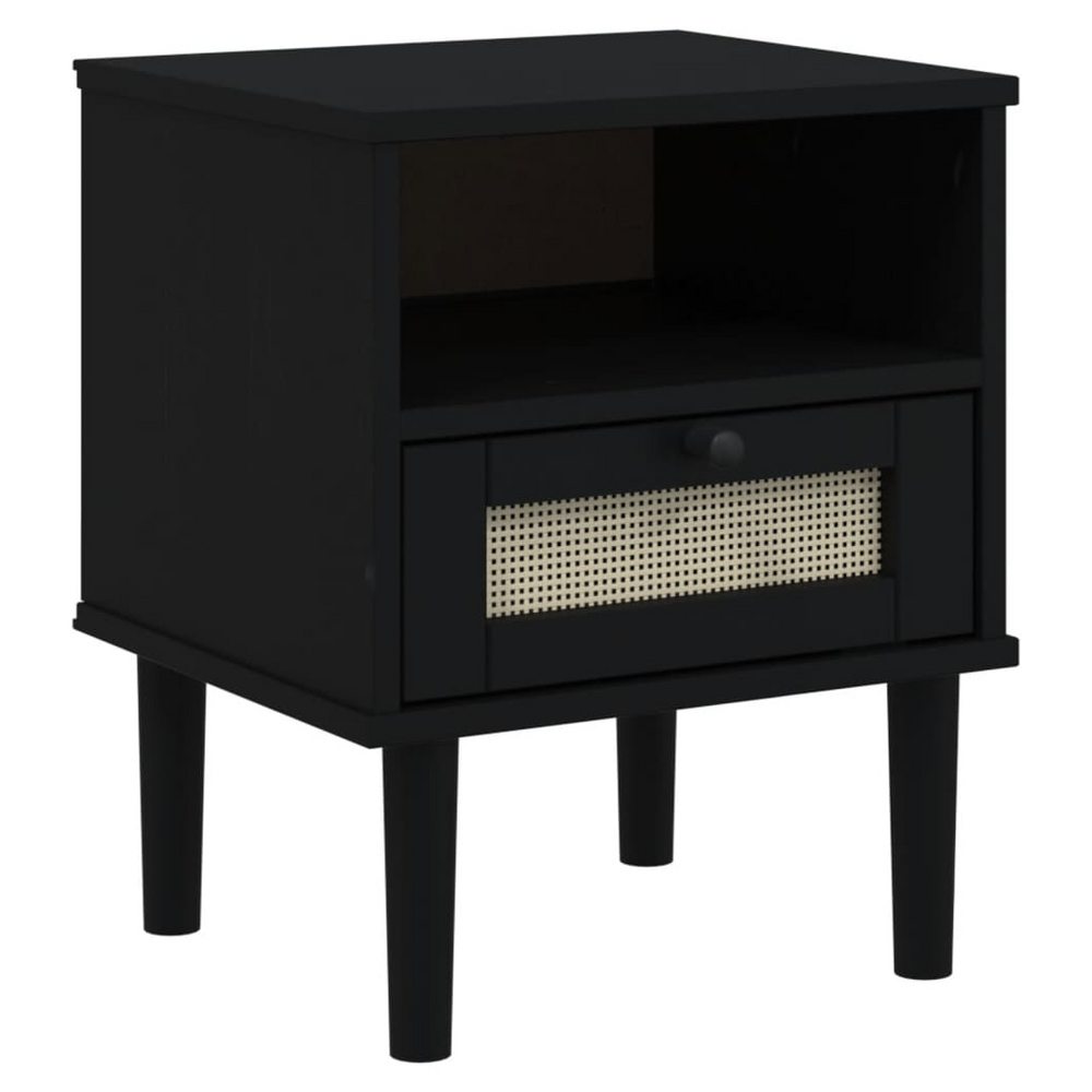 vidaXL Bedside Cabinet SENJA Rattan Look Black 40x35x48 cm Solid Wood Pine - anydaydirect