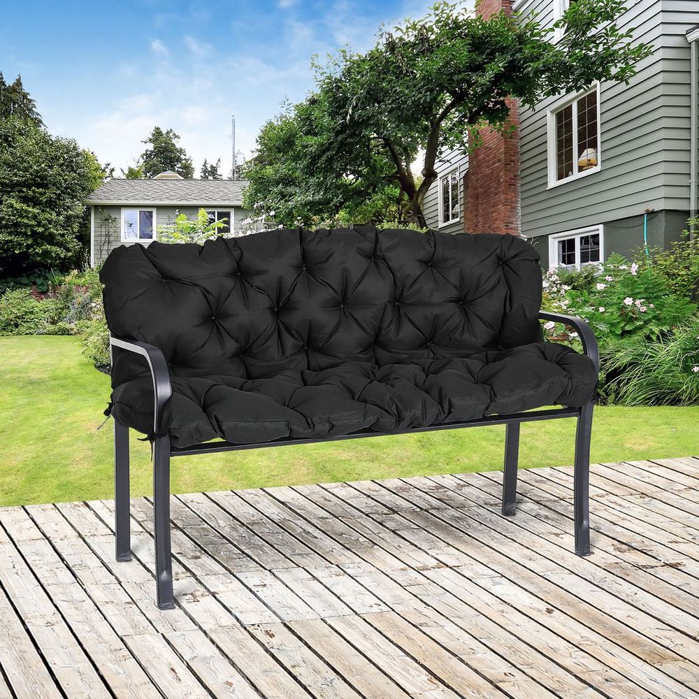 3 Seater Garden Bench Cushion Outdoor Seat Pad with Ties Black - anydaydirect